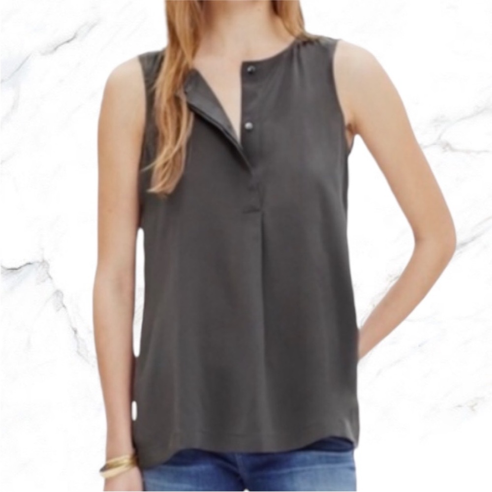 Madewell Silk Sleeveless Henley Blouse Gray Minimalist Small Natural Ethereal